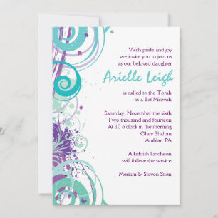 Bat mitzvah inbjudan till AQUA SWIRLS & STARS