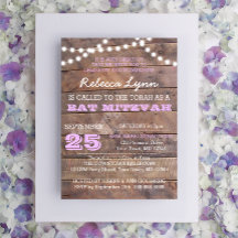 Bat mitzvah inbjudan till Barnwood Ljus Lilac