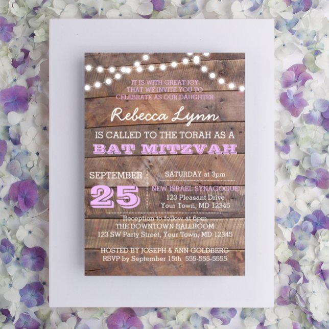 Bat mitzvah inbjudan till Barnwood Ljus Lilac (Skapare uppladdad)