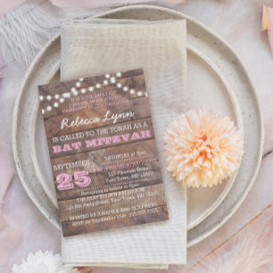 Bat mitzvah inbjudan till Barnwood Ljus Rosa