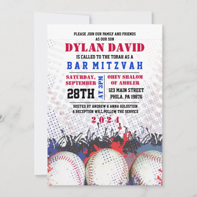 BAT MITZVAH inbjudan till BASEBALL Splatter Pub (Framsida)