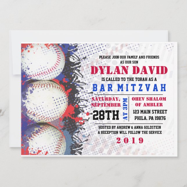 BAT MITZVAH inbjudan till BASEBALL Splatter Pub (Framsida)
