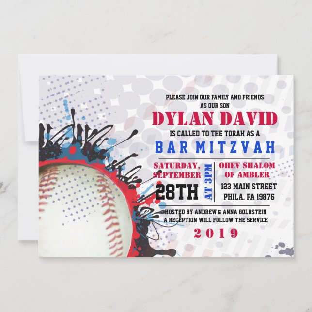 Bat mitzvah inbjudan till BASEBALL Splatter Pub (Framsida)