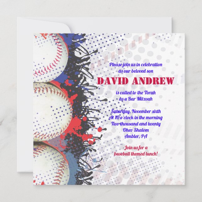 BAT MITZVAH inbjudan till BASEBALL Splatter Pub (Framsida)