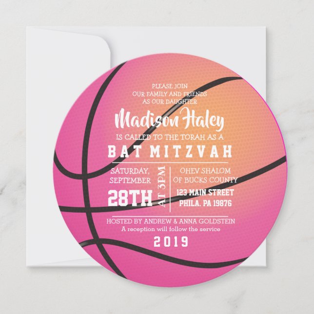 BAT MITZVAH inbjudan till BASKETBALL ROSA (Framsida)