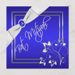 Bat mitzvah inbjudan till Blommigten Blue och Silv