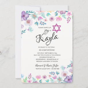 Bat mitzvah inbjudan till blomning