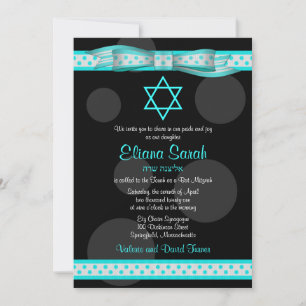 Bat mitzvah inbjudan till Blue Black Polka Dot-men