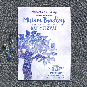 Bat mitzvah inbjudan till Blue Glitter Träd