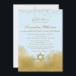 Bat mitzvah inbjudan till Blue Guld<br><div class="desc">En Bat mitzvah inbjudan från elegant blå och guld med guld glitter konetti överst och guld som glappar vid grund med en glitter av David från guld.</div>