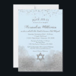 Bat mitzvah inbjudan till Blue Silver<br><div class="desc">En Bat mitzvah inbjudan från elegant blå och silver med silver glitter konetti överst och silver som glappar vid grund med en glitter av David från silver.</div>