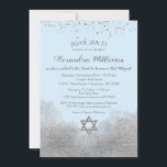 Bat mitzvah inbjudan till Blue Silver<br><div class="desc">En Bat mitzvah inbjudan från elegant blå och silver med silver glitter konetti överst och silver som glappar vid grund med en glitter av David från silver.</div>