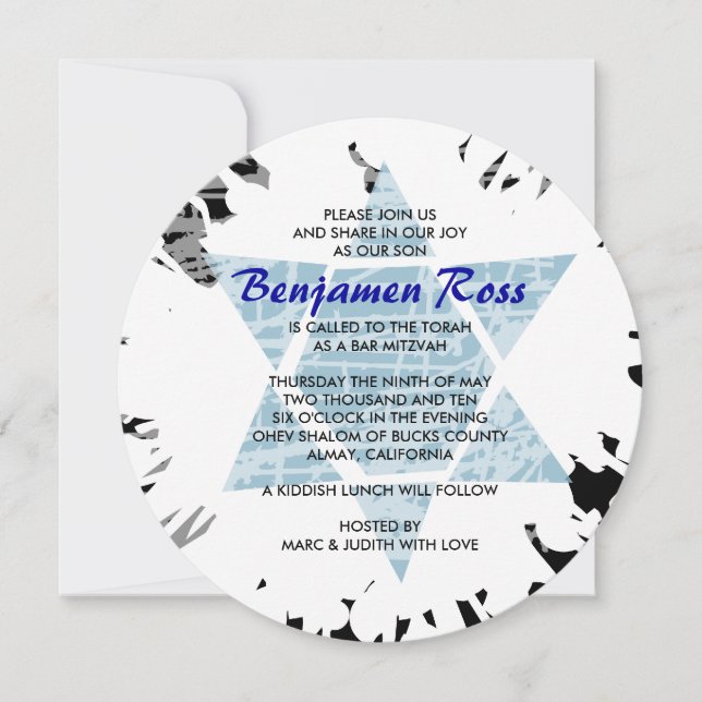 Bat mitzvah inbjudan till Blue Splatter Star Pub (Framsida)