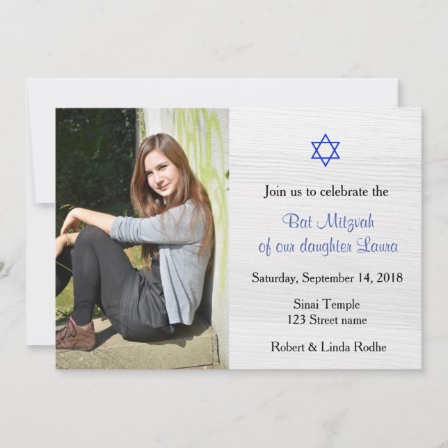 Bat mitzvah inbjudan till Blue Star och White Wood (Framsida)