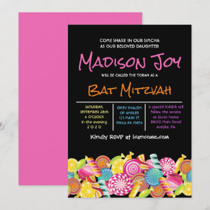 Bat mitzvah inbjudan till CANDY COUTURE Rosa