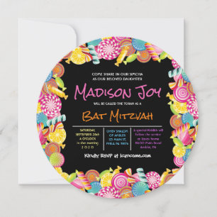 Bat mitzvah inbjudan till CANDY COUTURE Rosa Round