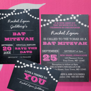 Bat mitzvah inbjudan till Chalkboard Ljus Mörk Ro