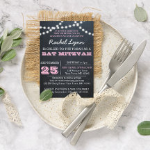 Bat mitzvah inbjudan till Chalkboard Ljus Rosa 