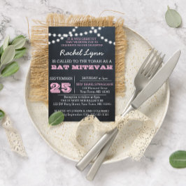 Bat mitzvah inbjudan till Chalkboard Ljus Rosa 