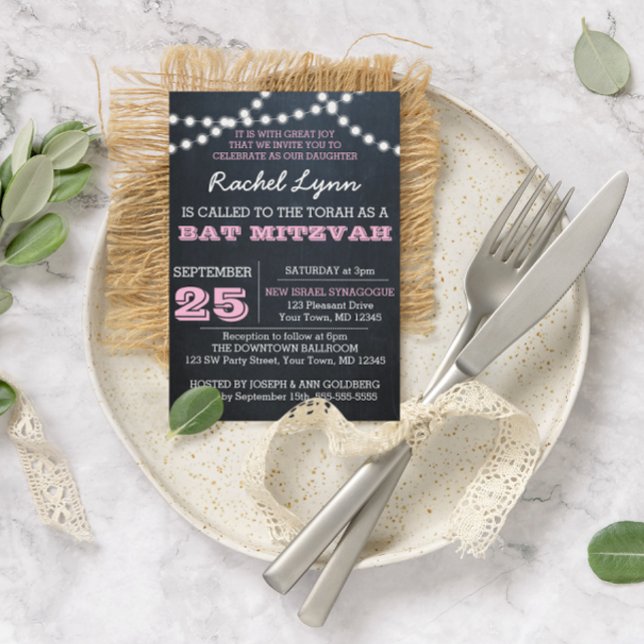 Bat mitzvah inbjudan till Chalkboard Ljus Rosa  (Skapare uppladdad)