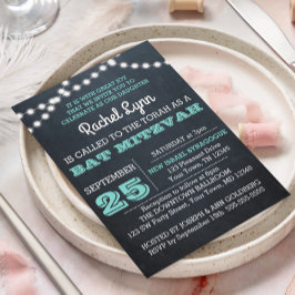 Bat mitzvah inbjudan till Chalkboard Ljus Teal