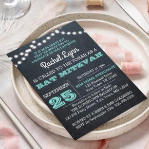Bat mitzvah inbjudan till Chalkboard Ljus Teal