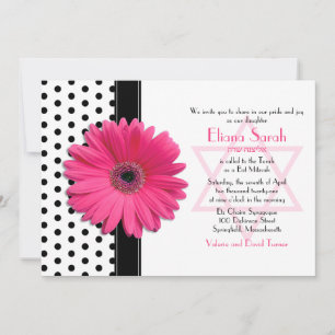 Bat mitzvah inbjudan till chic Polka Dot Rosa Dais