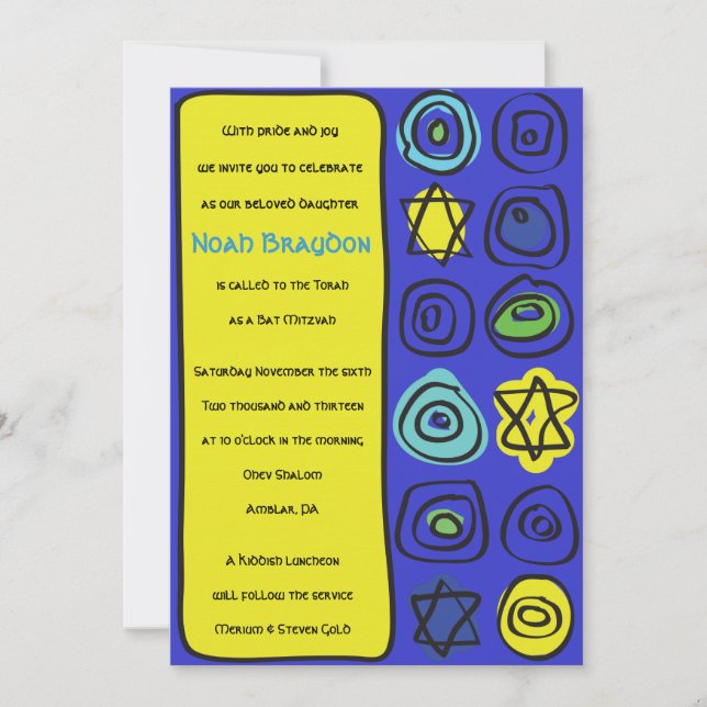 Bat mitzvah inbjudan till CIRKLES och SQUARES Pub (Framsida)