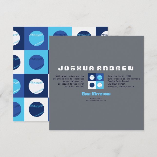 Bat mitzvah inbjudan till coola BASEBALL Pub (Fram/baksida)