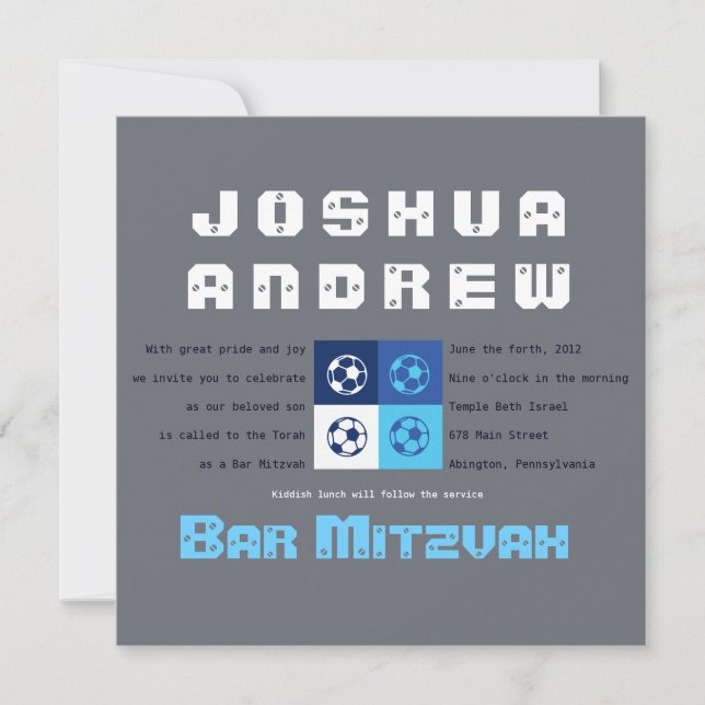 Bat mitzvah inbjudan till coola SOCCER Pub (Framsida)