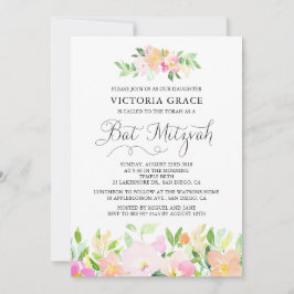 Bat mitzvah inbjudan till Daety Watercolor Flowers
