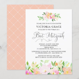 Bat mitzvah inbjudan till Daety Watercolor Flowers