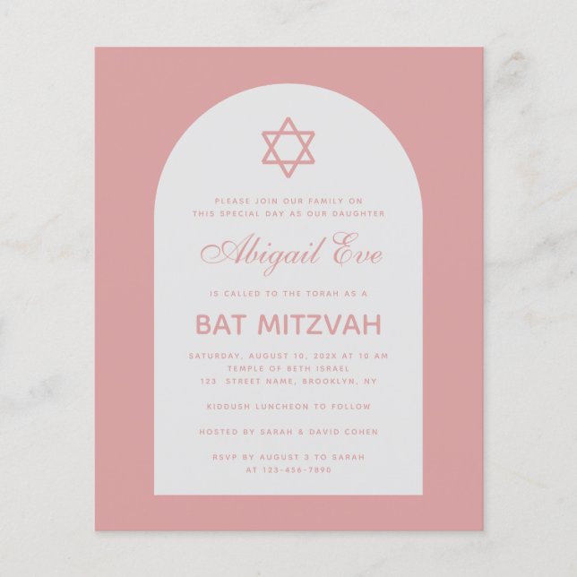 Bat mitzvah inbjudan till Dusty Ro Arch-budgetens  (Framsida)