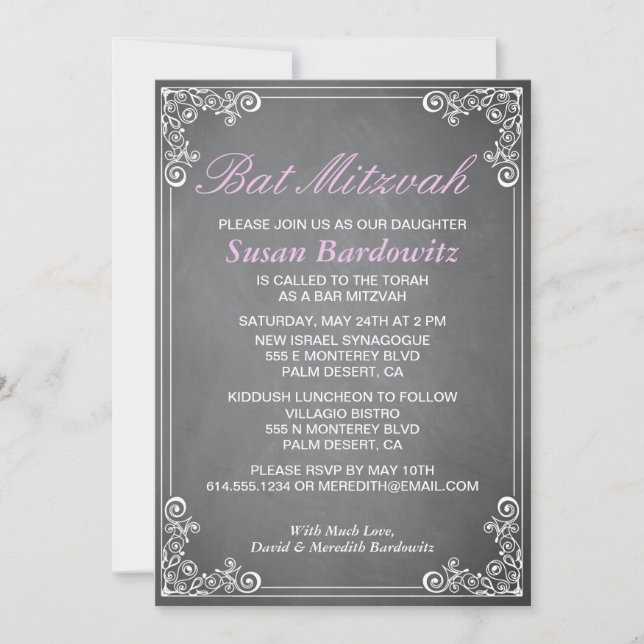 Bat mitzvah inbjudan till Elegant Chalkboard (Framsida)