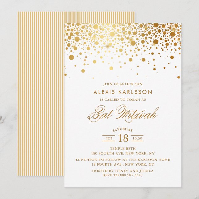 Bat mitzvah inbjudan till Faux Gold Foil Confetti (Fram/baksida)
