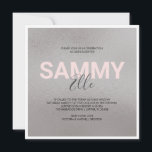 Bat mitzvah inbjudan till Faux Silver<br><div class="desc">Den här inbjudan till den bat mitzvah festen innehåller ditt namn som är angivet i ett fet modernt teckensnitt med mitten namn i trendigets handskrivna skripttypografi över en faux silver-bakgrund. Inbjudan-kortet återgår till en kompletterande grått-bakgrund. Ett sött men enkelt val för din flickas snyggt party. Om du vill se mer...</div>