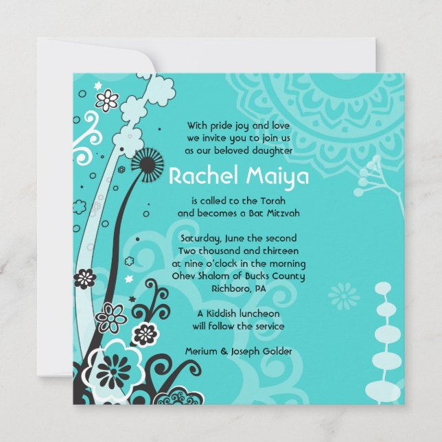 BAT MITZVAH inbjudan till FET- och BEAUTIFUL-BLOMM (Framsida)