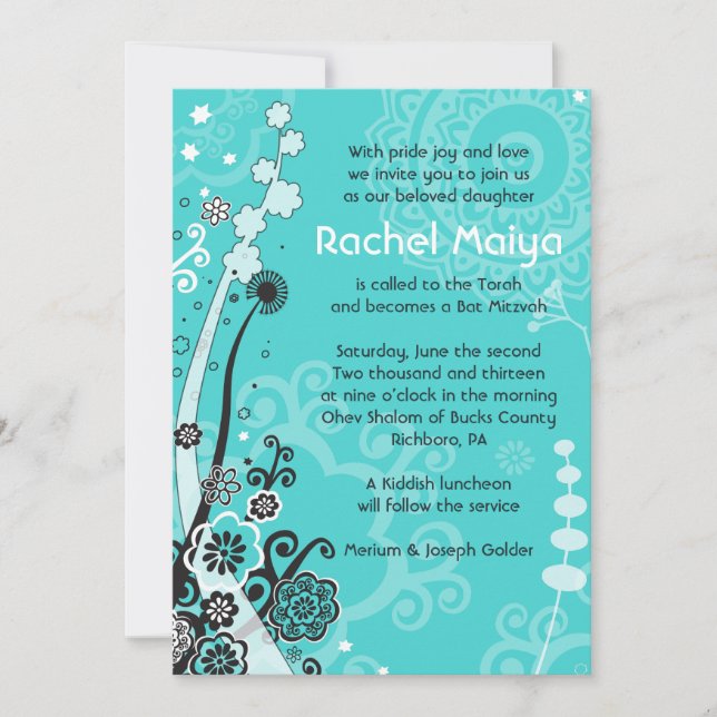 BAT MITZVAH inbjudan till FET- och BEAUTIFUL-BLOMM (Framsida)