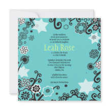 Bat mitzvah inbjudan till Flora Star Aqua Inbjudan