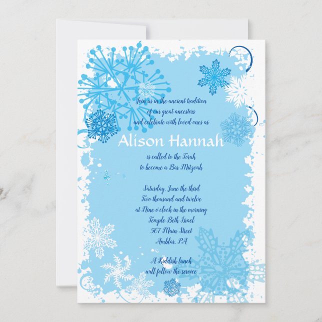 Bat mitzvah inbjudan till FRYSTA SNÖFLINGOR Pub (Framsida)