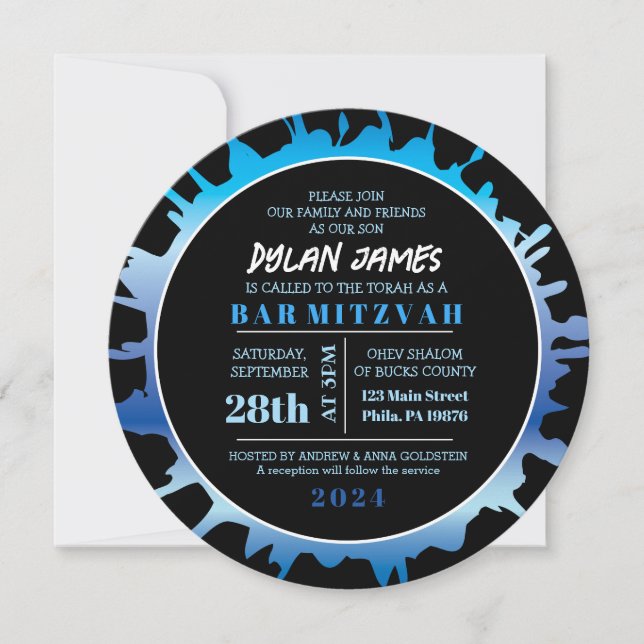 Bat mitzvah inbjudan till GLOW Blue Stänk Pub (Framsida)