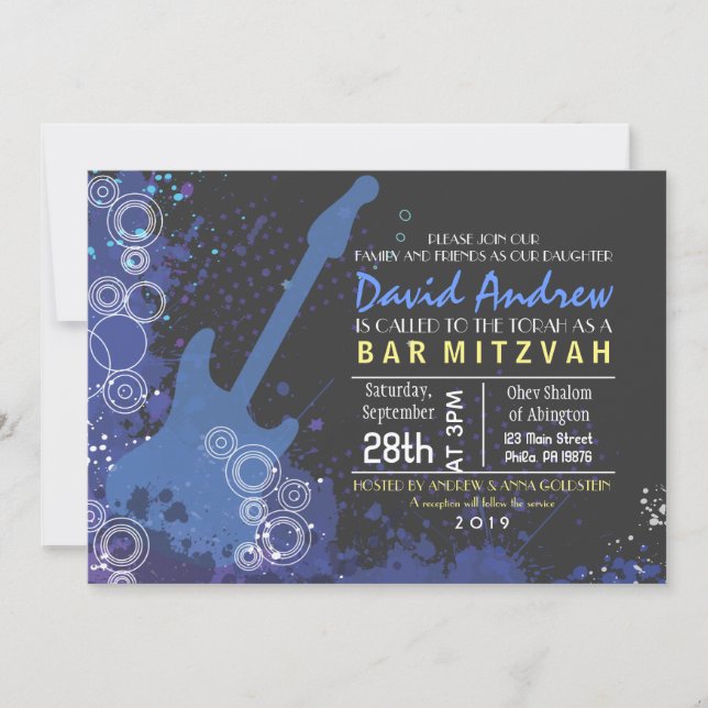 BAT MITZVAH inbjudan till GUITAR Musical Pub Party (Framsida)