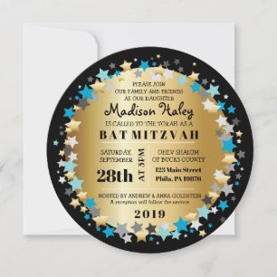 Bat mitzvah inbjudan till guld Aqua Guld Stars Pub