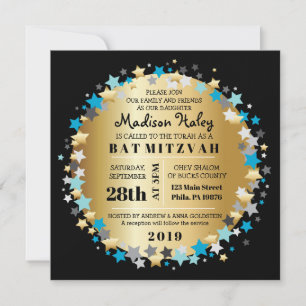 Bat mitzvah inbjudan till guld Aqua Guld Stars Pub