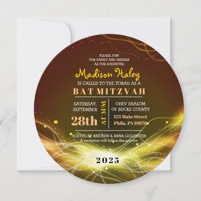 Bat mitzvah inbjudan till GULD INNEHÅLLER NYON STA (Framsida)