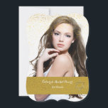 Bat mitzvah inbjudan till Guld-konfetti<br><div class="desc">En ny, minimalistisk design av kaskadkonfekti från guld framför ditt favoritfoto. David Star kan dras till vilken plats som helst, göras större eller mindre ( -) eller elimineras. Skapar det här en mångsidig inbjudan. Kortet är enkelt att anpassa med text, teckensnitt, teckensnitt, färg, papprare formalternativ och val av sex papprare...</div>