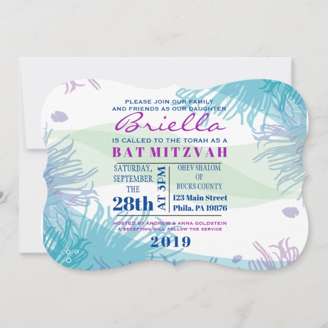 Bat mitzvah inbjudan till havs under havets havsti (Framsida)