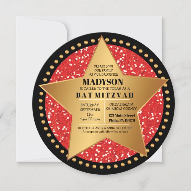 BAT MITZVAH inbjudan till HOLLYWOOD STAR Red Pub (Framsida)