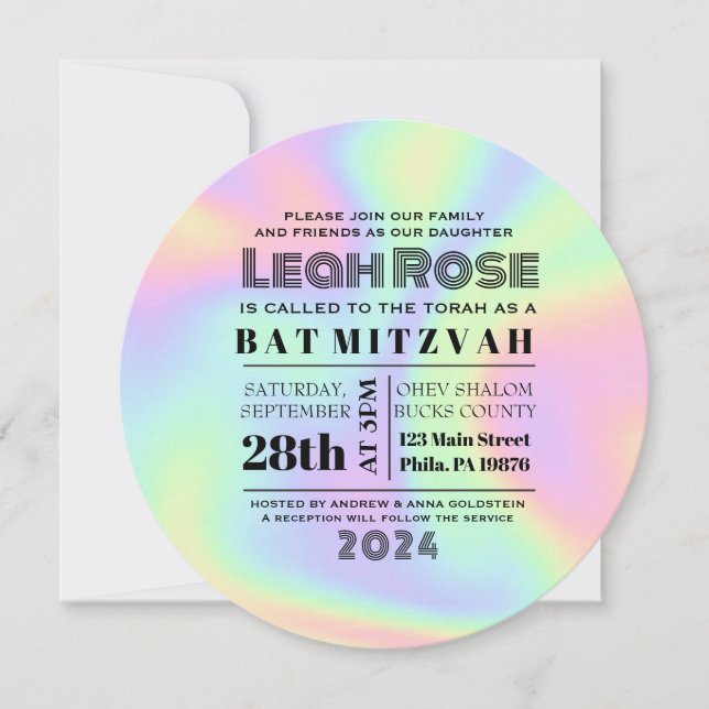 Bat mitzvah inbjudan till Hologram Iridescent Rain (Framsida)