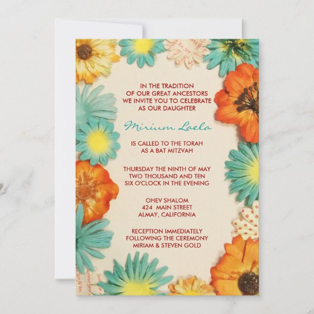 Bat mitzvah inbjudan till Inbjudan till Papprare b (Framsida)